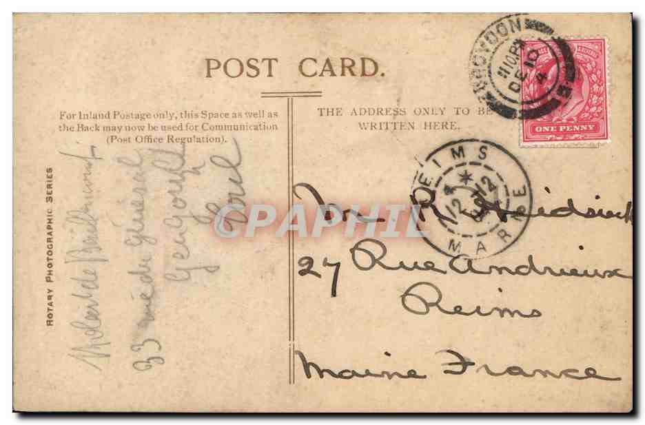 H.M. KING EDWARD VII — portrait en uniforme — Rotary Photographic Series, n° 1012 — Verso