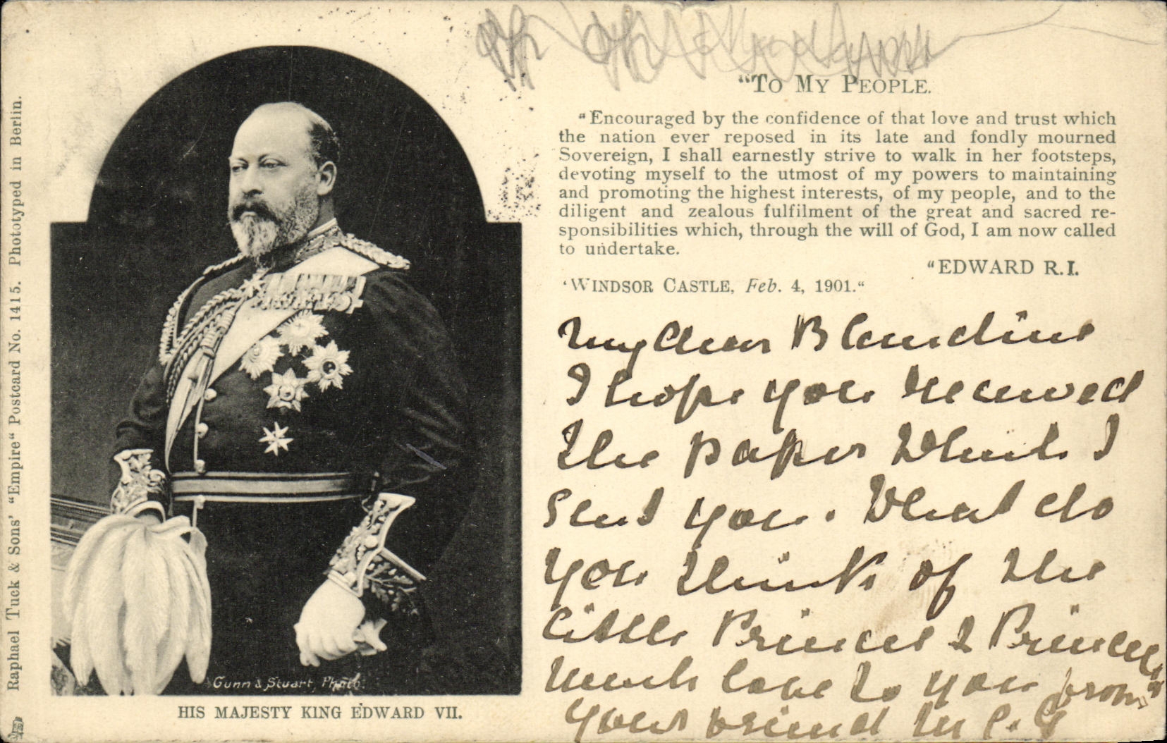 Roi Édouard VII — Message officiel — Tuck & Sons, Empire No. 1415