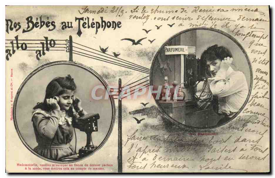 Unsere Babys am Telefon — Duftwerbung — Philatélie A. B. Goyet & Cie, Nancy