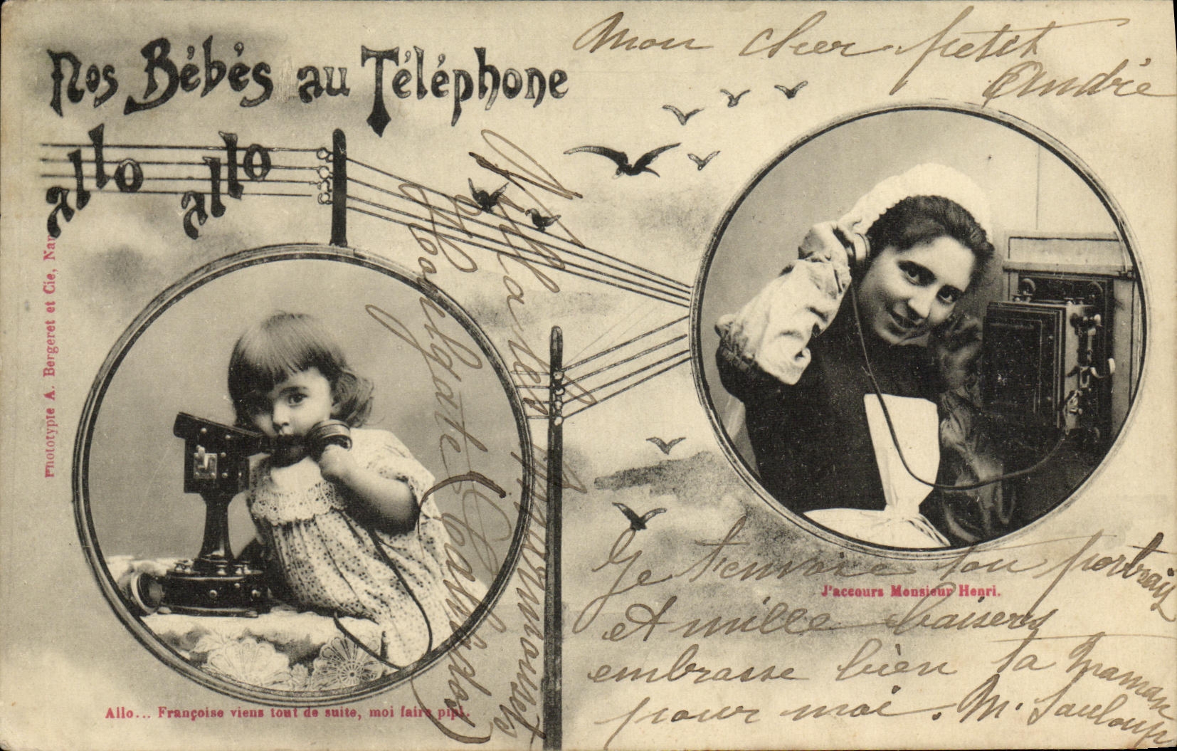 Kinder am Telefon — Phototype A. Bergeret et Cie, Nr. 123