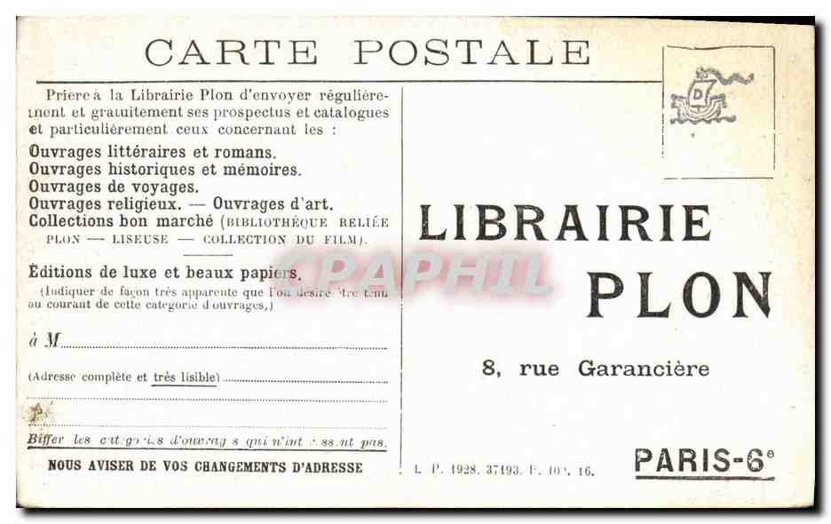CPM Maurice Larrouy auteur de l esclave triomphante pour Librairie Plon Rue Garanciere Paris 6eme — Rückseite