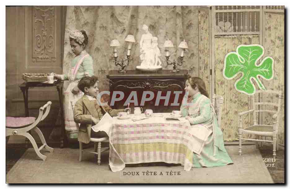 CPA Fantaisie Enfants Trefle Doux tete a tete