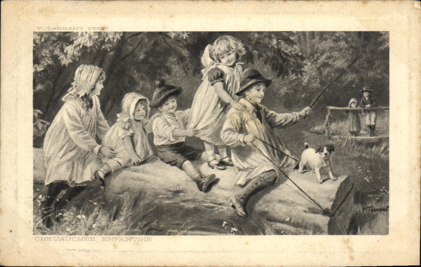 CPA Fantaisie Enfants Chevauchee enfantine Chien