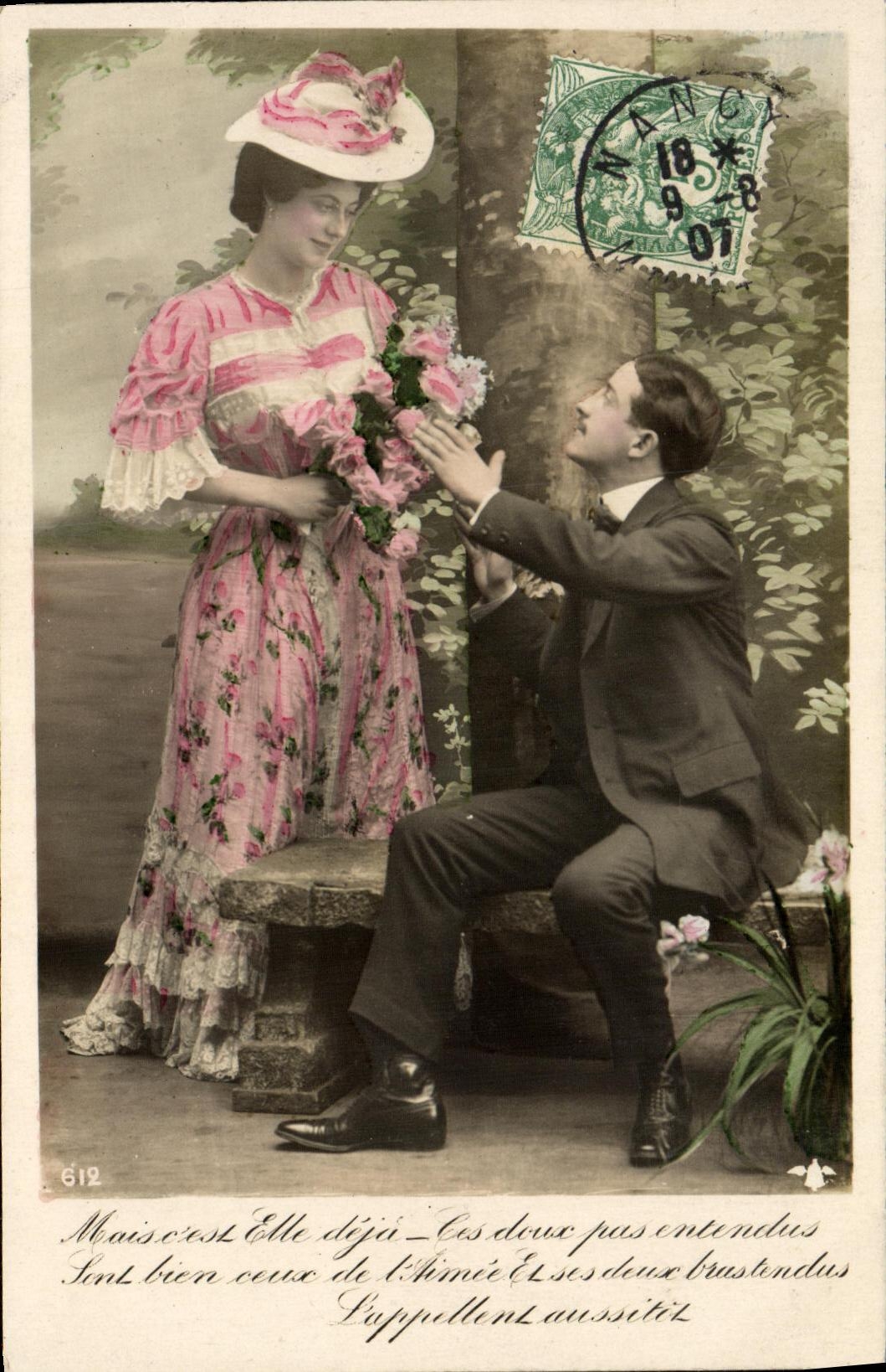 Proposition de mariage — scène en extérieur — éditeur anonyme, n° 612