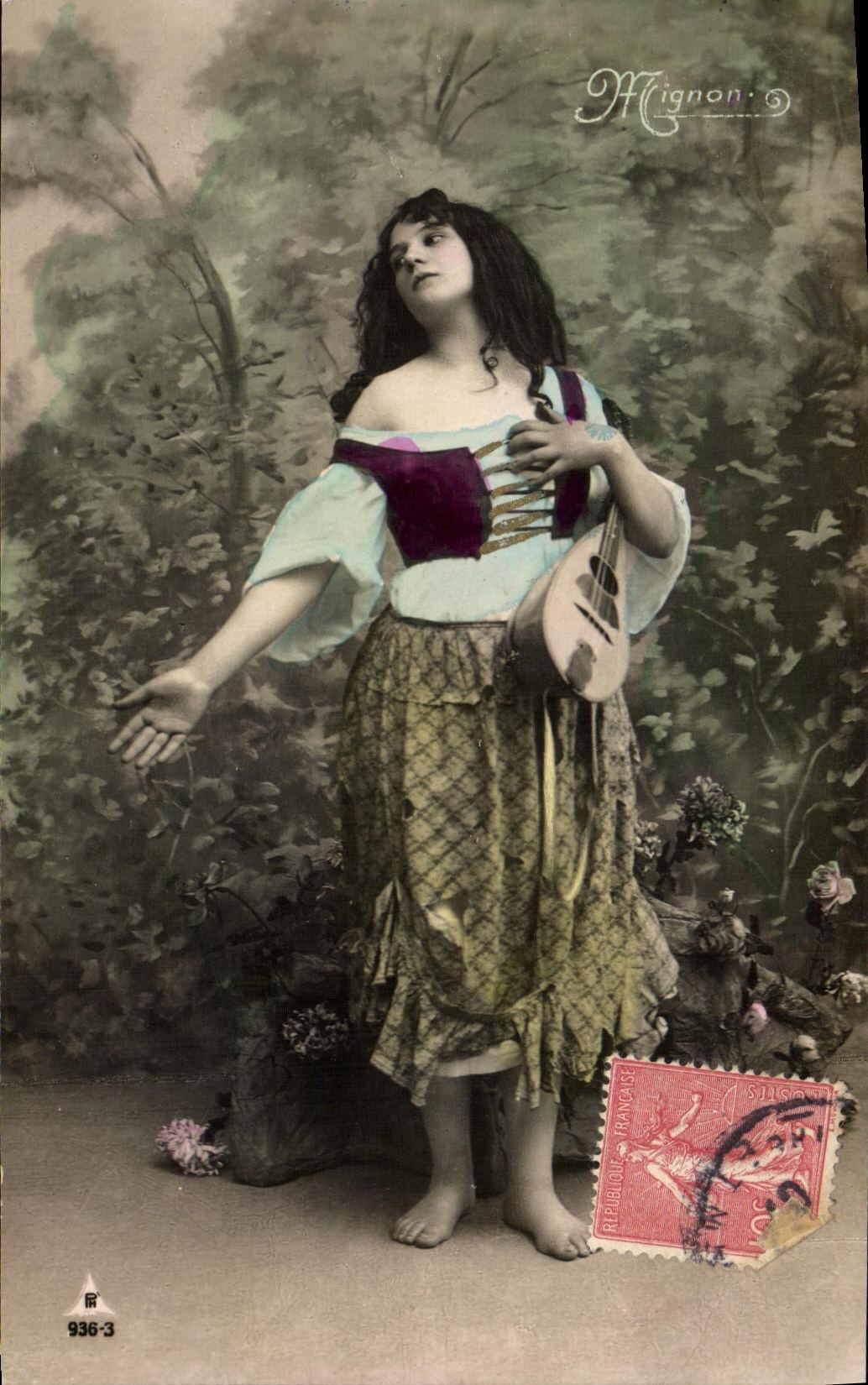 Junge Frau mit Mandoline — Garten-Szene — Mignon, Nr. 936-3
