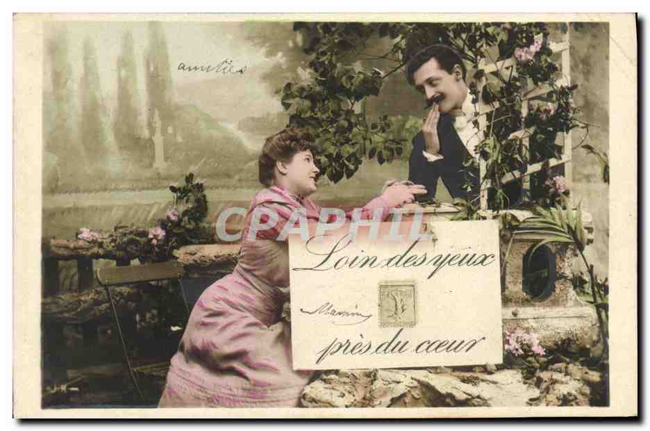 CPA Fantaisie Femme Loin des yeux pres du coeur Semeuse