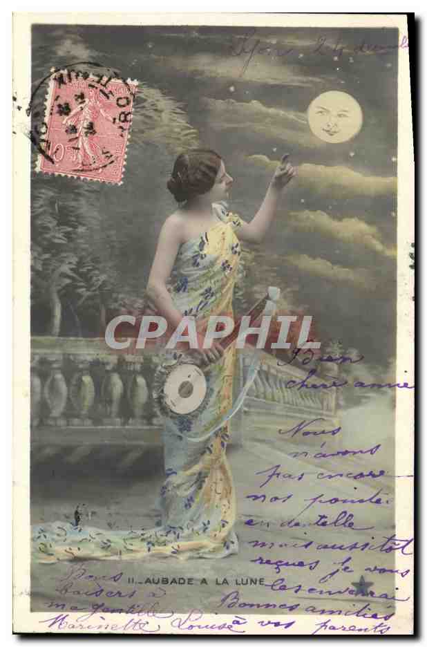CPA Fantaisie Femme Aubade a la lune