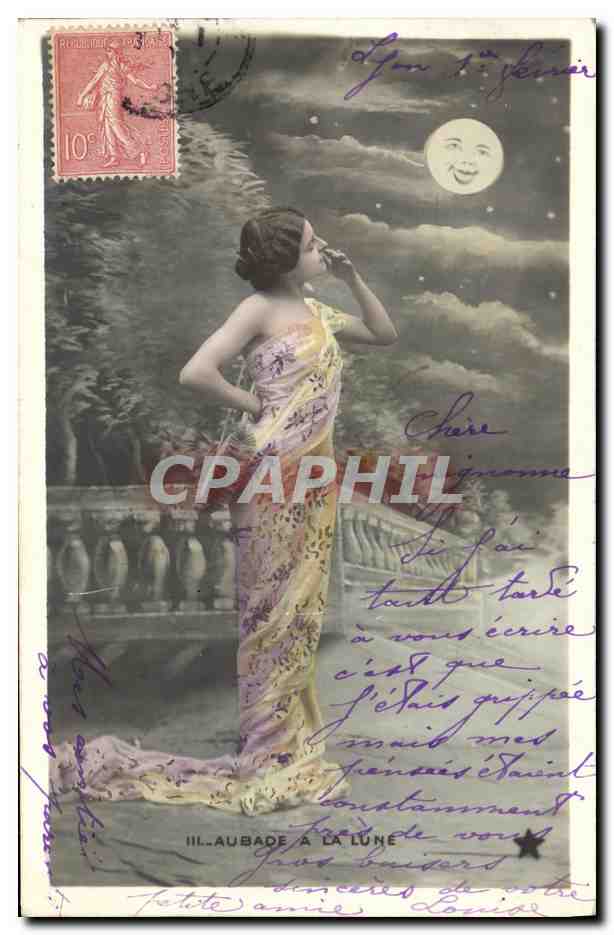 Femme à la lune — illustration — III. AUBADE À LA LUNE, série N. 768