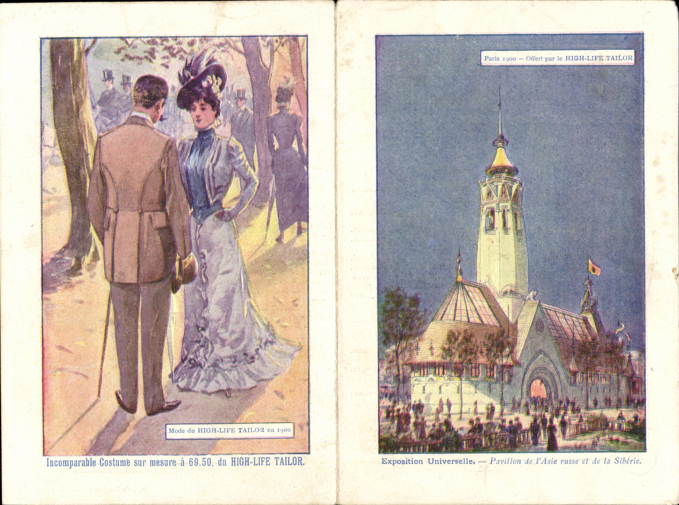 Carte depliante Exposition universelle Pavillon de l Asie russe et de la Siberie Paris 1900 Publicite High Life Taylor 