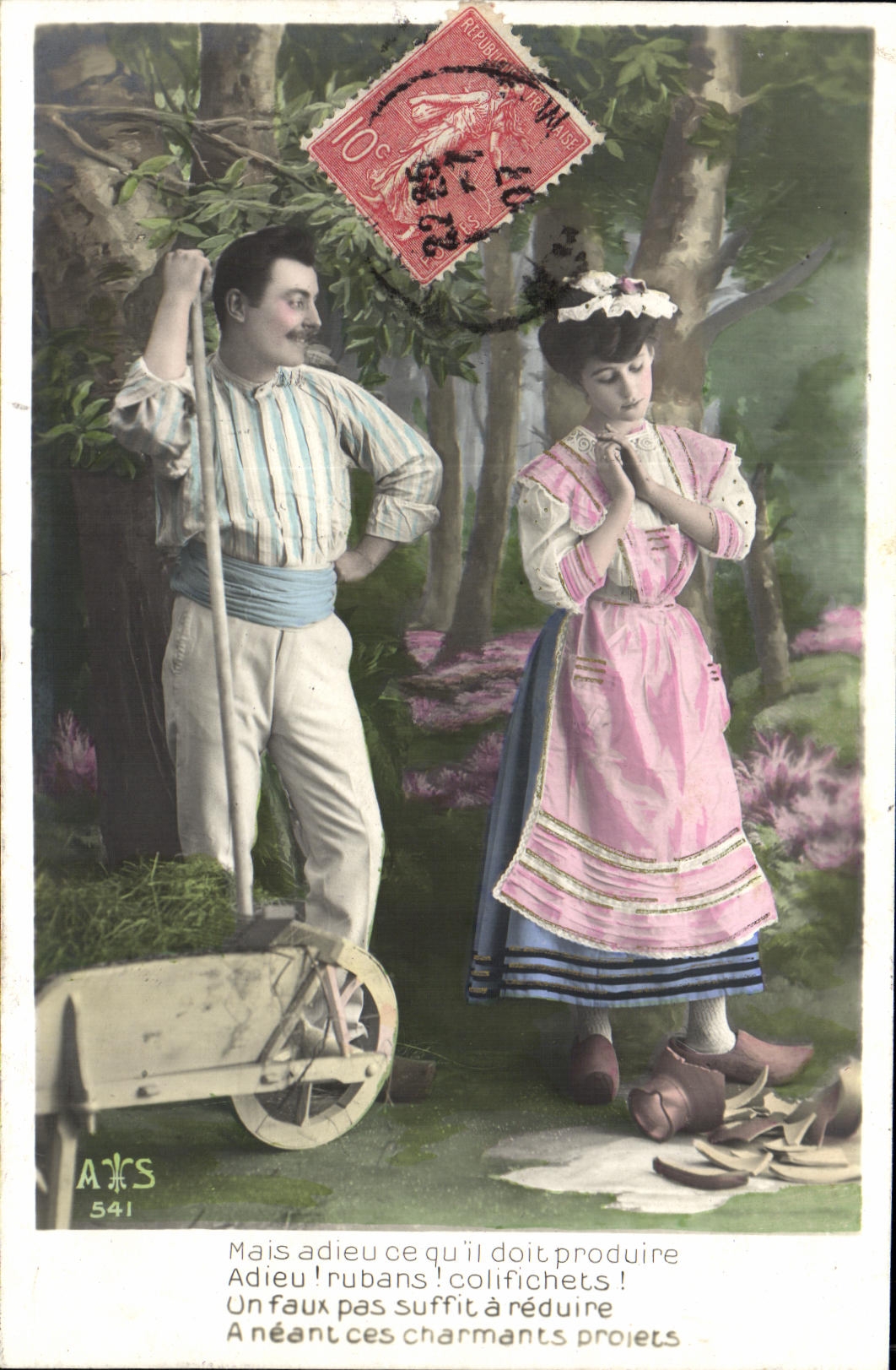 Jeune couple en forêt — scène sentimentale — éditeur A&S n°541