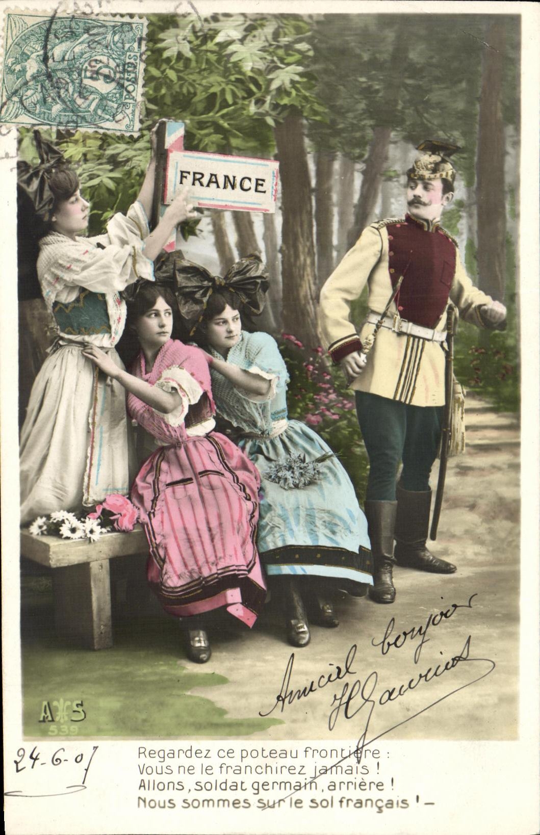 Femmes et soldat à la frontière franco-allemande — éditeur AXS n°539