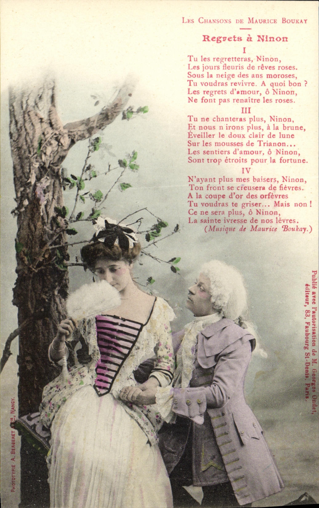 Les Chansons de Maurice Boukay — Regrets à Ninon — Éditeur M. Georges Dindet, Paris