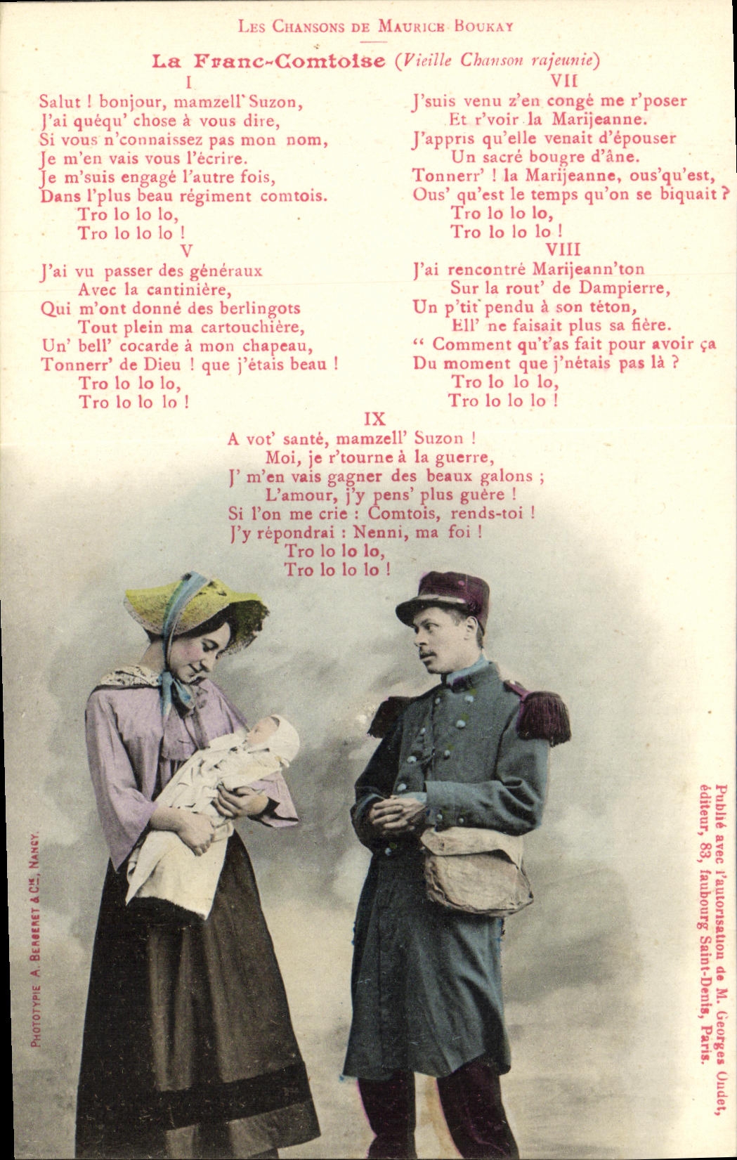 La Franc-Comtoise (Vieille Chanson rajeunie) — Les Chansons de Maurich Boukay — éditeur A. Berberet & Cie, Nancy