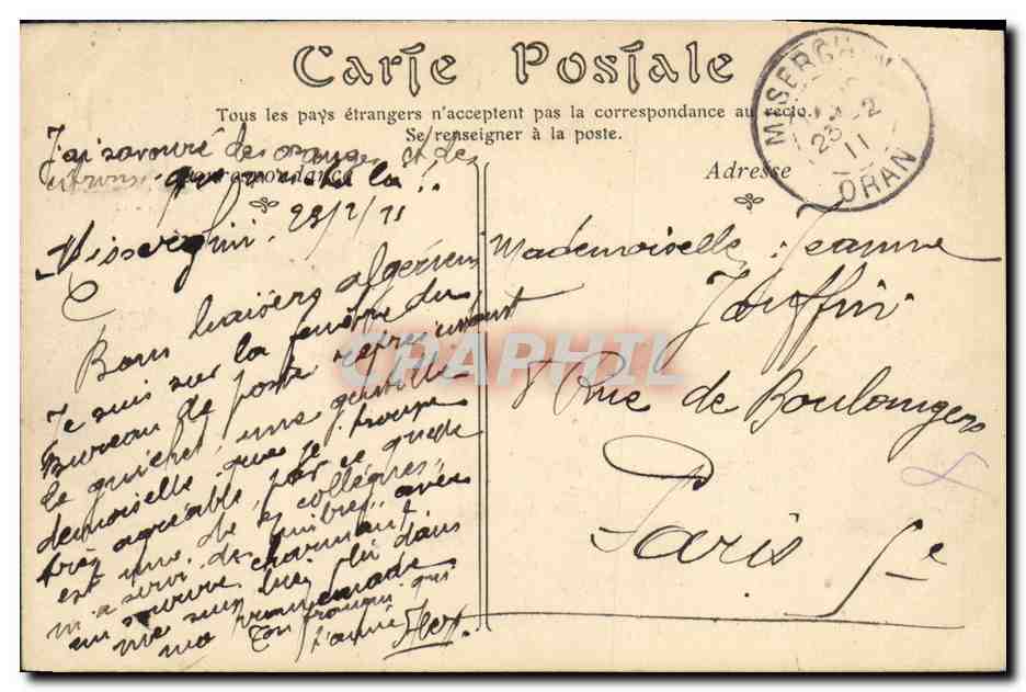 CPA Algerie Missergin La grotte — Back