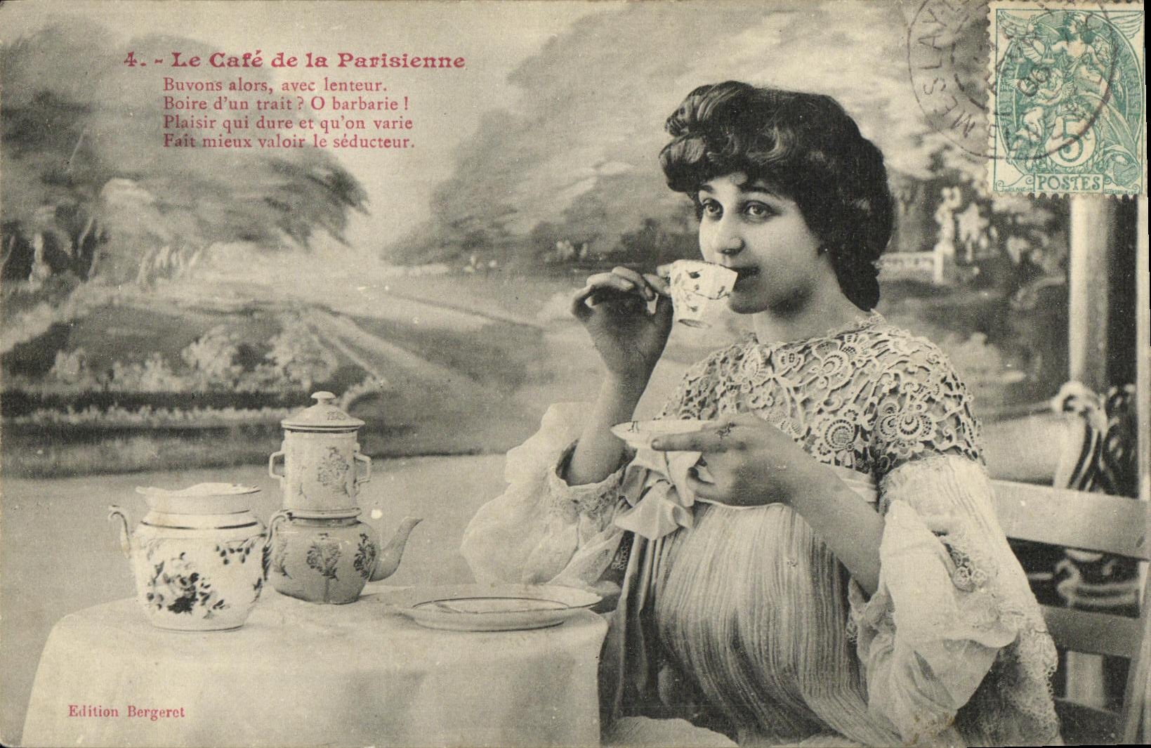 Frau, die Kaffee trinkt — Café de la Parisienne — Edition Bergeret