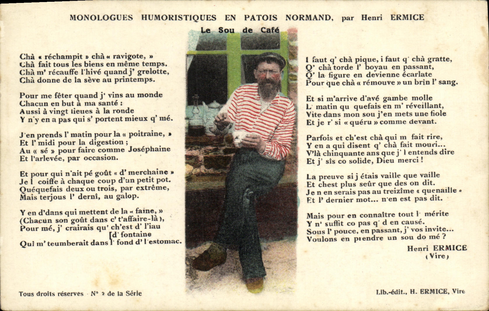 CPA Fantaisie Monologues humoristiques en patois normand par Henri Ermice Le sou de cafe