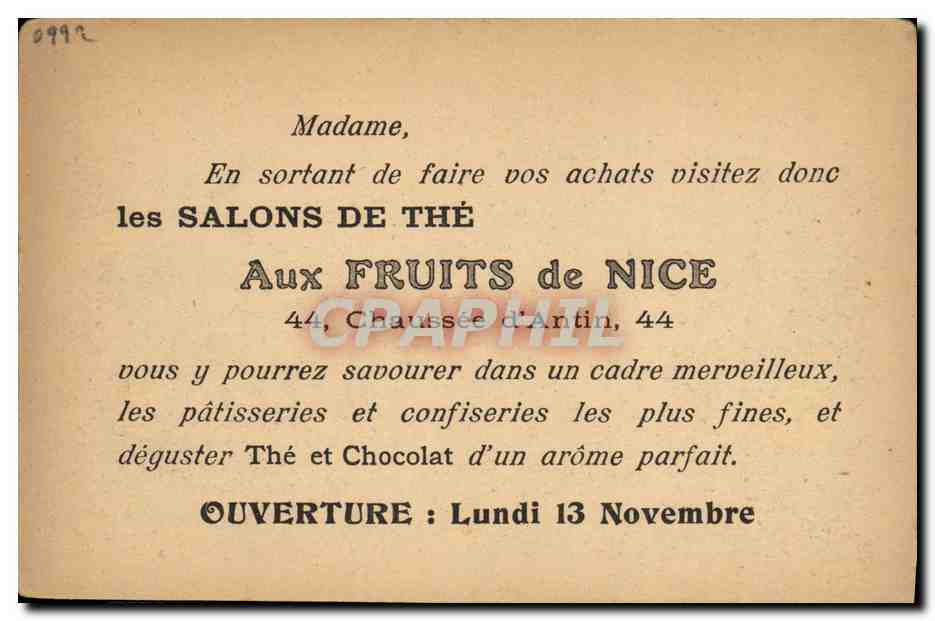 CPA L accordee de Village Greuze Publicite Fruits de Nice Chaussee d Antin Paris — Rückseite