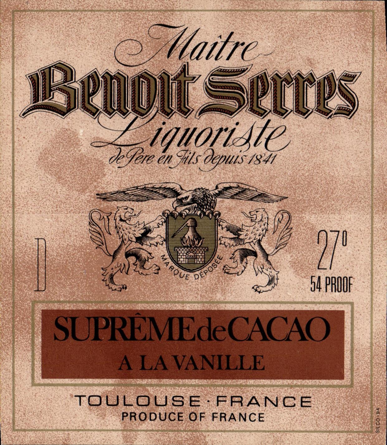 Etiquette Maitre Benoit Serres Liquoriste Cacao 