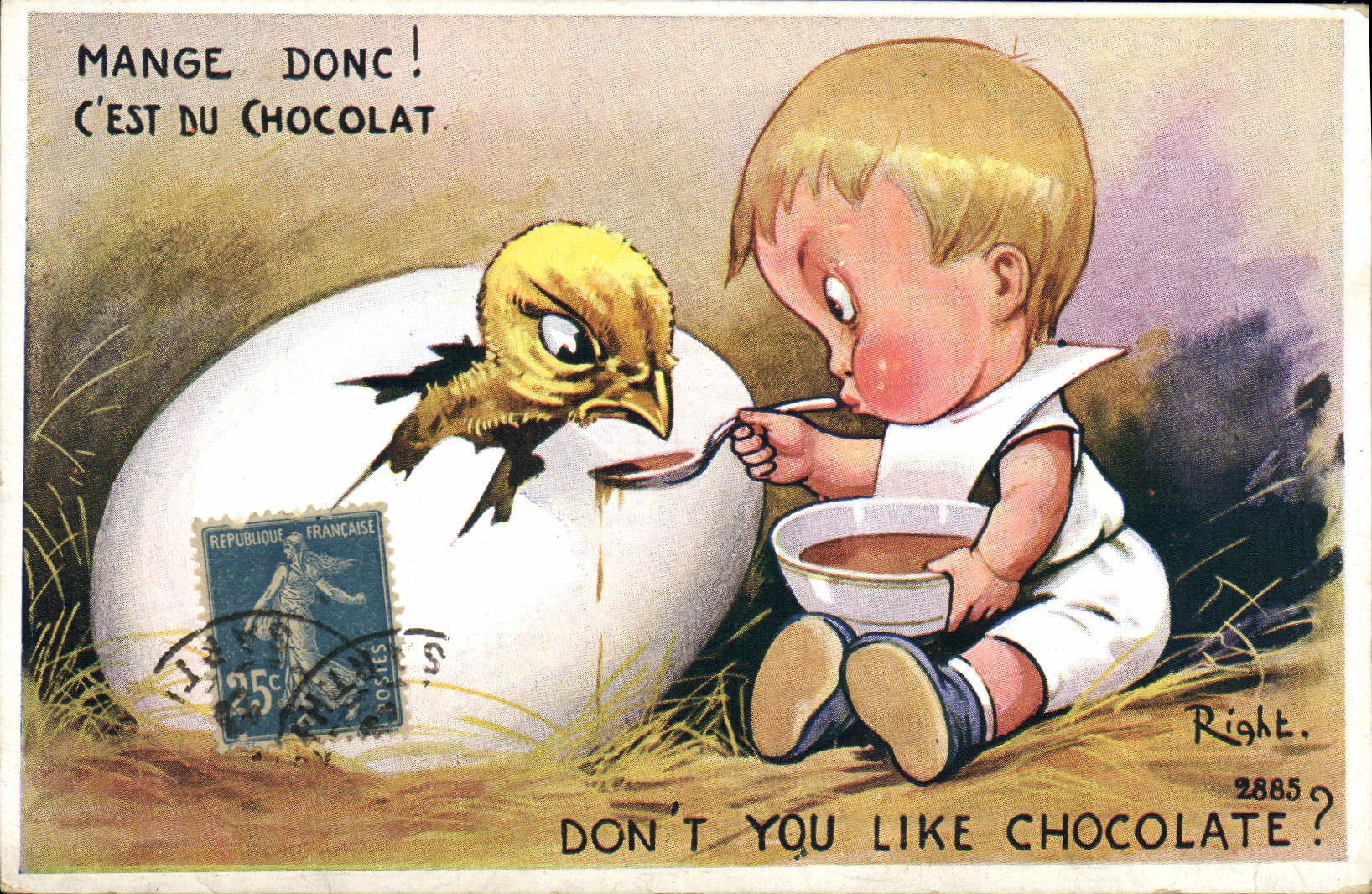 CPA Chocolat Enfant Humour Rapace