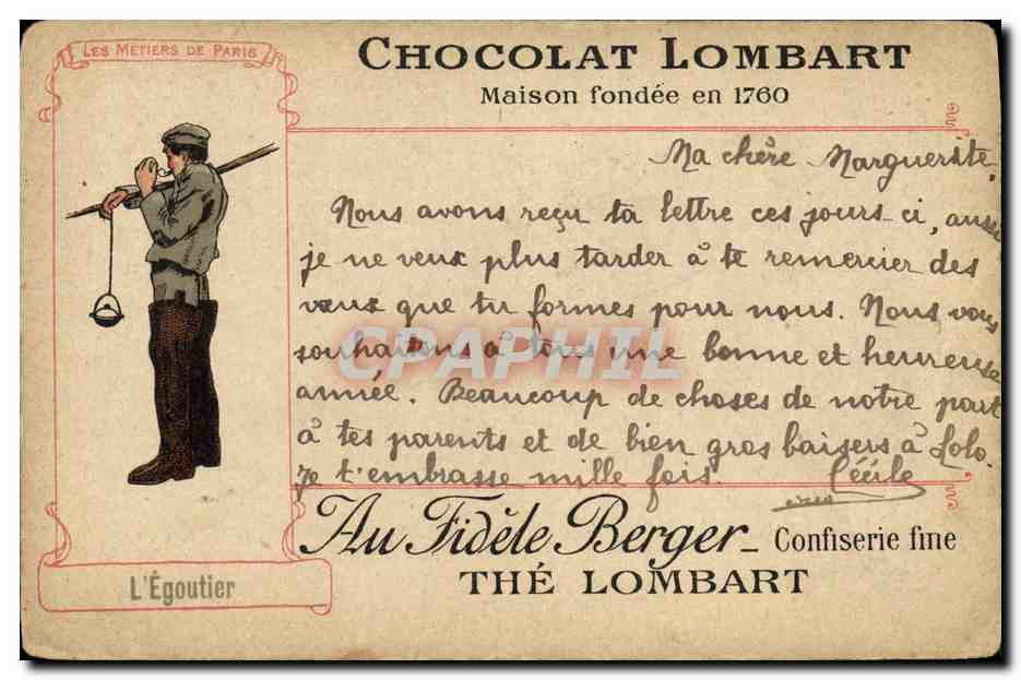 CPA Chocolat Lombart Egoutier Metiers de Paris 
