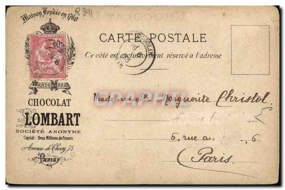 CPA Chocolat Lombart Egoutier Metiers de Paris  — Verso