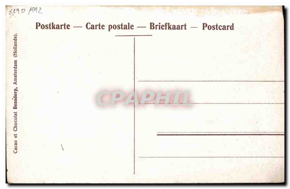 CPA Fantaisie Femme Cacao Bensdopr Amsterdam Hollande Enfant Bateau — Verso