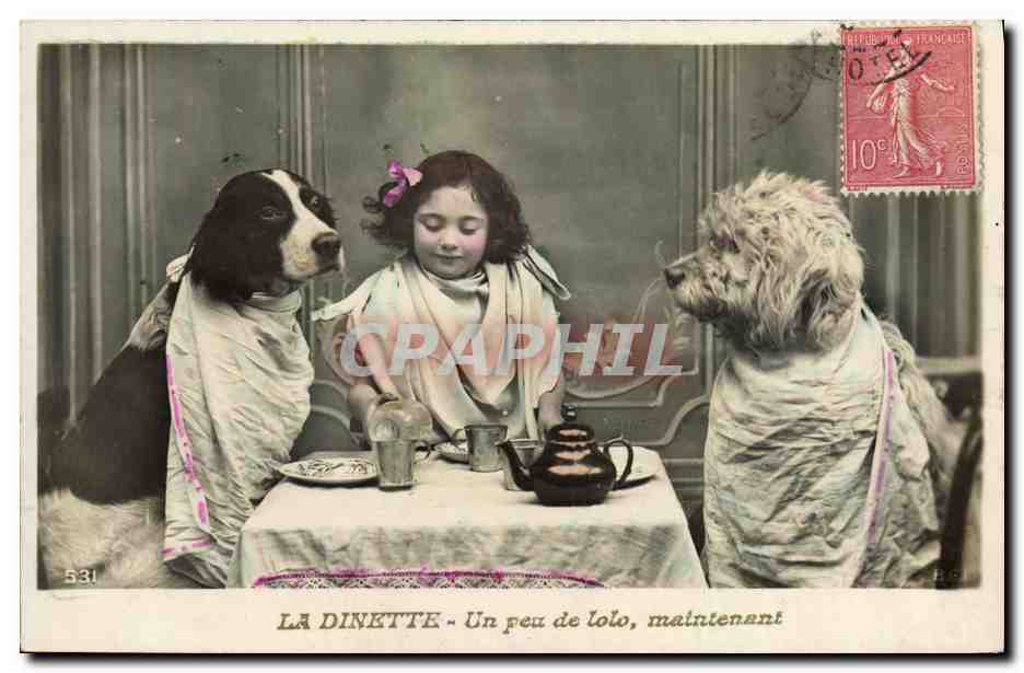 CPA Fantaisie Enfant Chiens