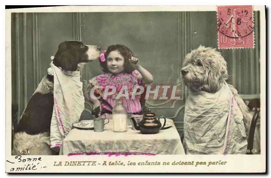 CPA Fantaisie Enfant Chiens