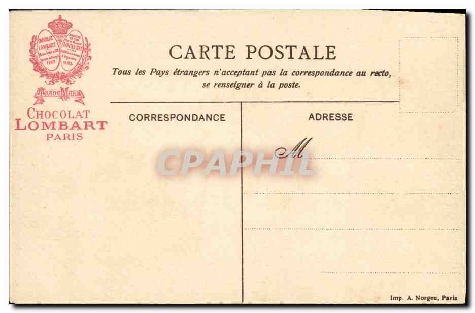 CPA Chocolat Lombart Les dentelles Bruges Le quai vert FEmme — Back