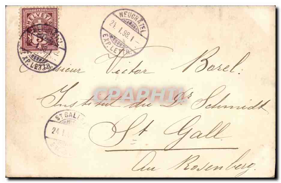 CPA Suisse neuchatel carte 1898 — Rückseite
