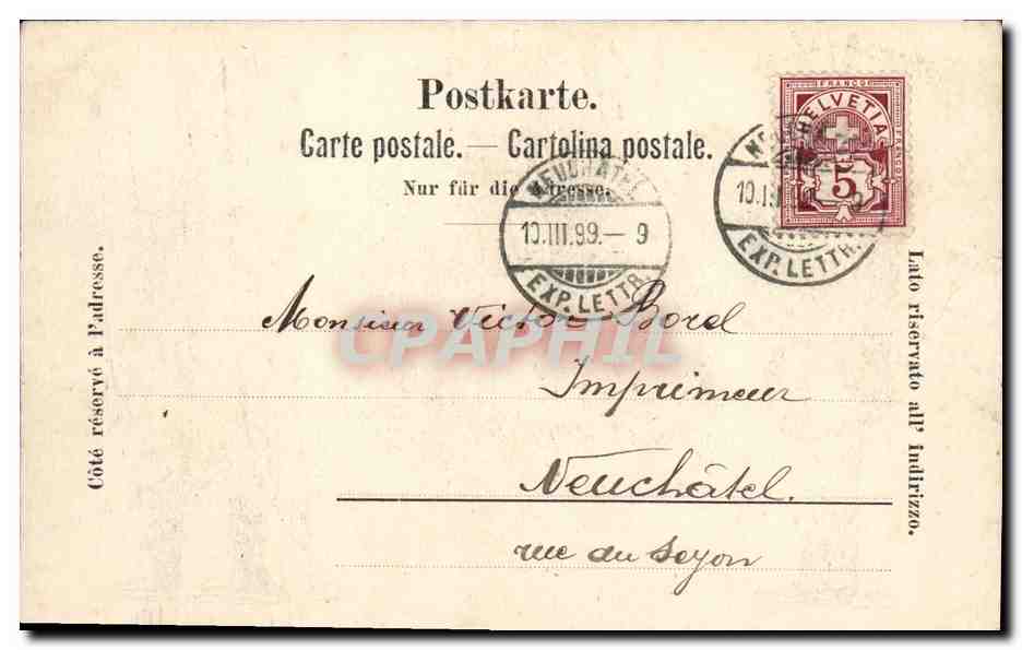 CPA Suisse Soldat militaria 1899  — Rückseite