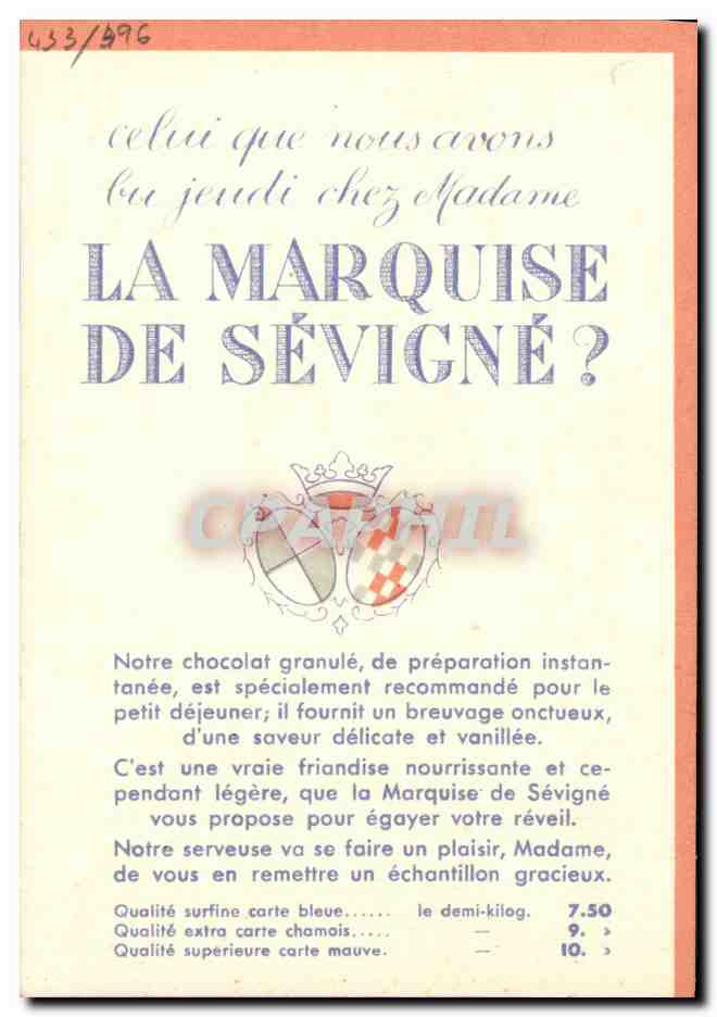 CPA Fantaisie Chocolat Granule Sevigne — Verso