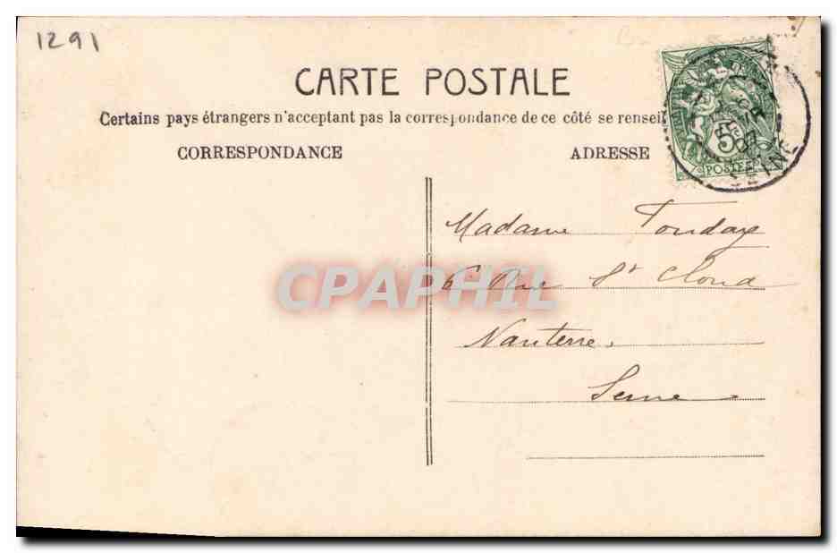 Donna con mantello imbottito e cappello fiorito — Au Revoir — M.F. 727 — Verso