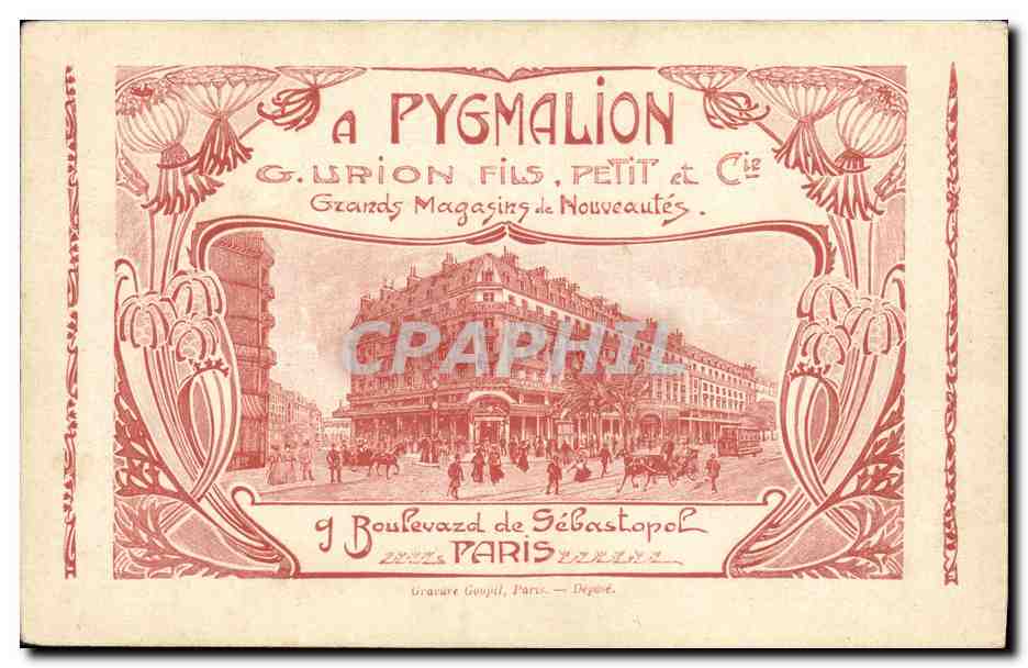 CPA Fantaisie Cyrano de Bergerac Rostand Le baiser de Roxane Pygmalion Boulevard de Sebastopol Paris  — Verso