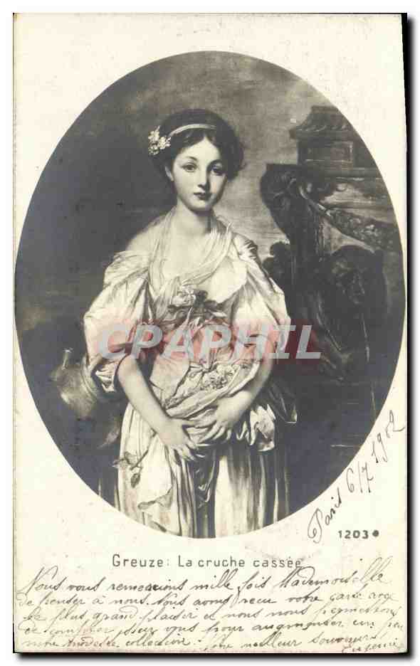 CPA Fantaisie Greuze La cruche cassee