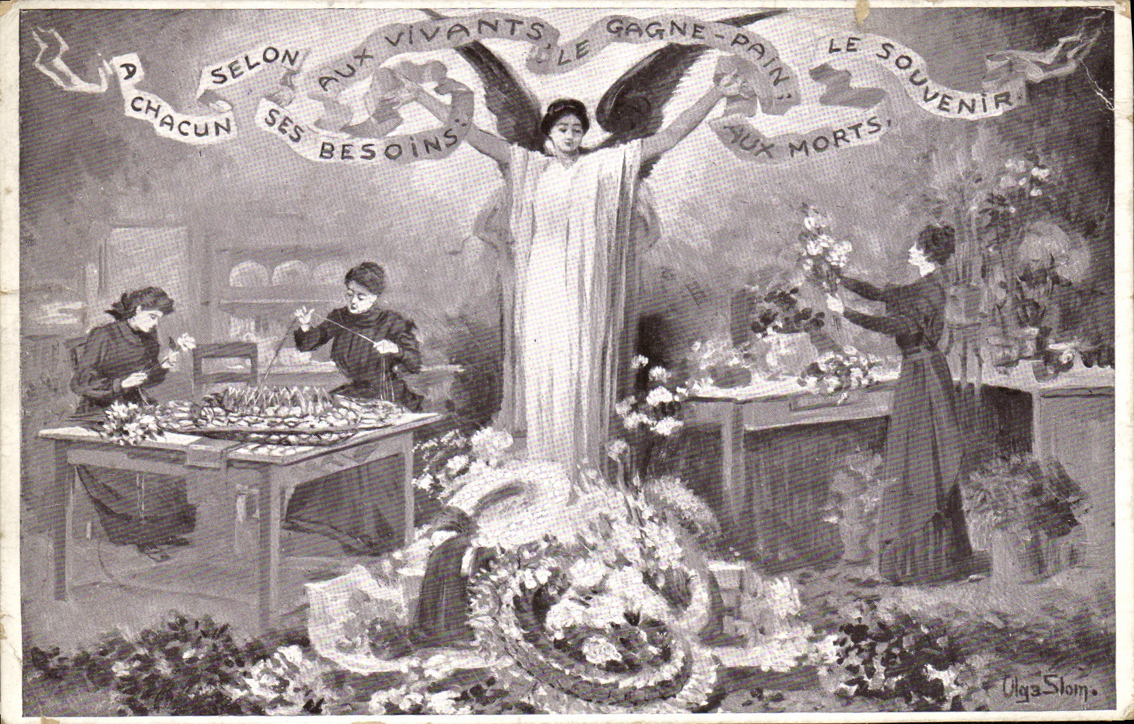CPA Fantaisie A la pensee aux belles fleurs naturelles Fabrique de couronnes funeraires Marcoux Rousset Avenue d Orleans