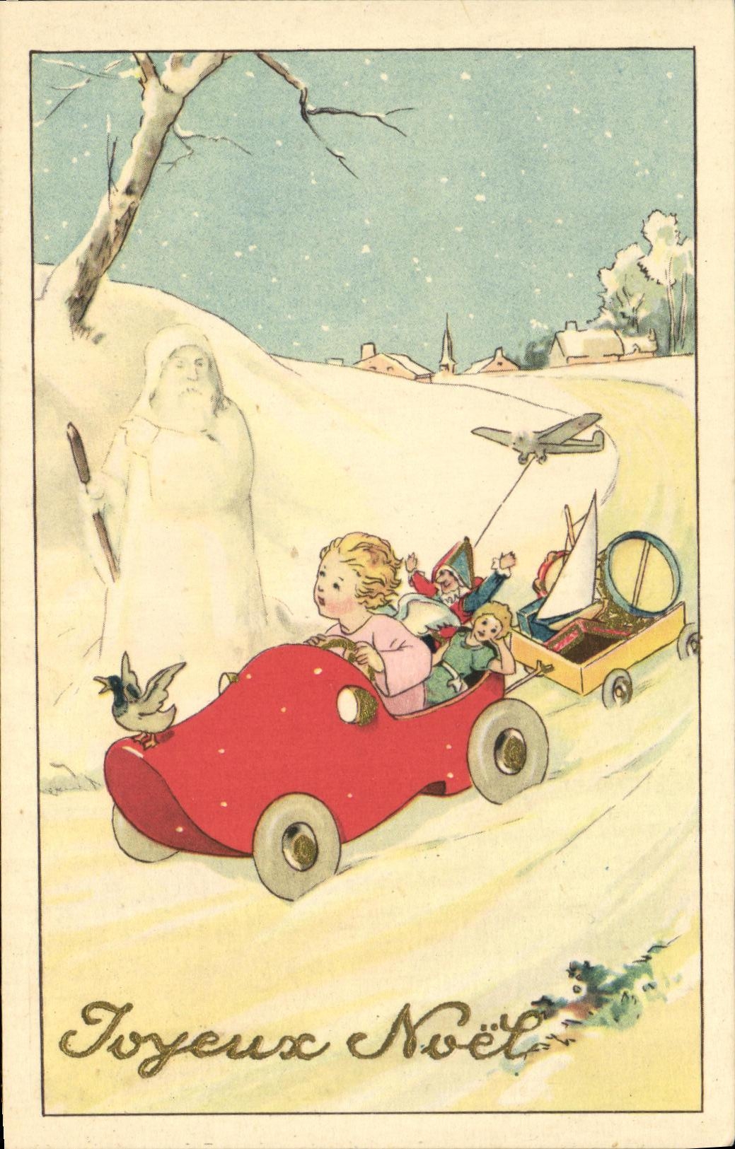 CPA Fantaisie Joyeux Noel Enfants Automobile Pere Noel Avion