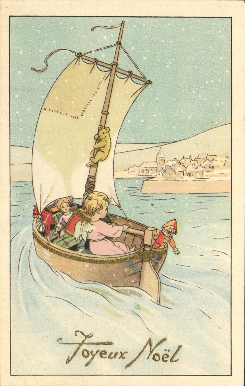 CPA Fantaisie Joyeux Noel Enfant Bateau