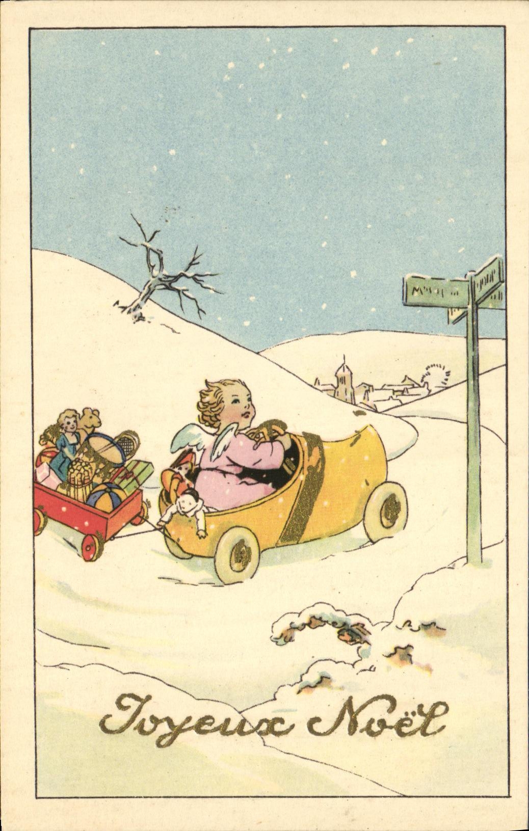 CPA Fantaisie Joyeux Noel Enfants Automobile 