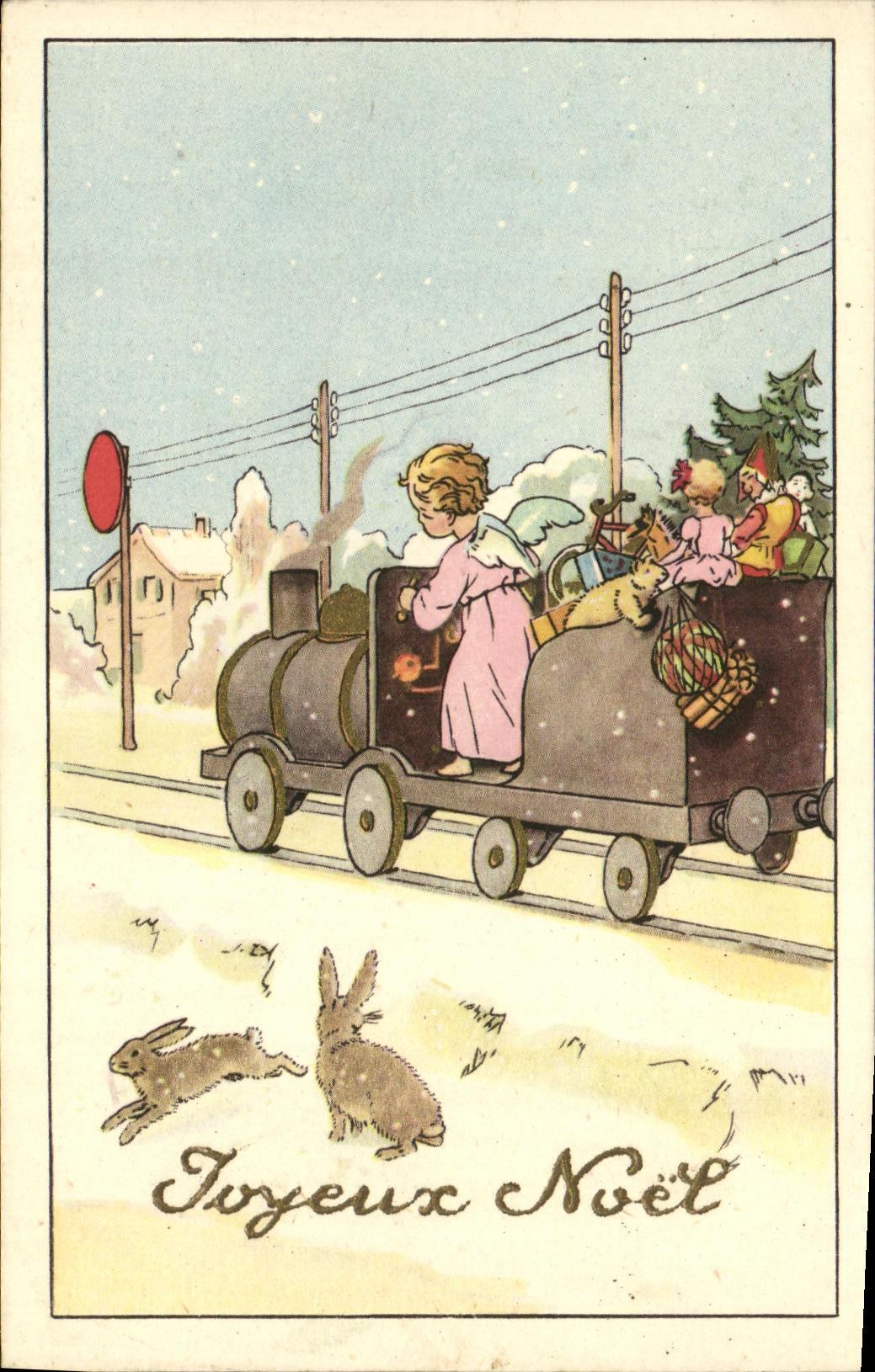 CPA Fantaisie Joyeux Noel Enfants Train 