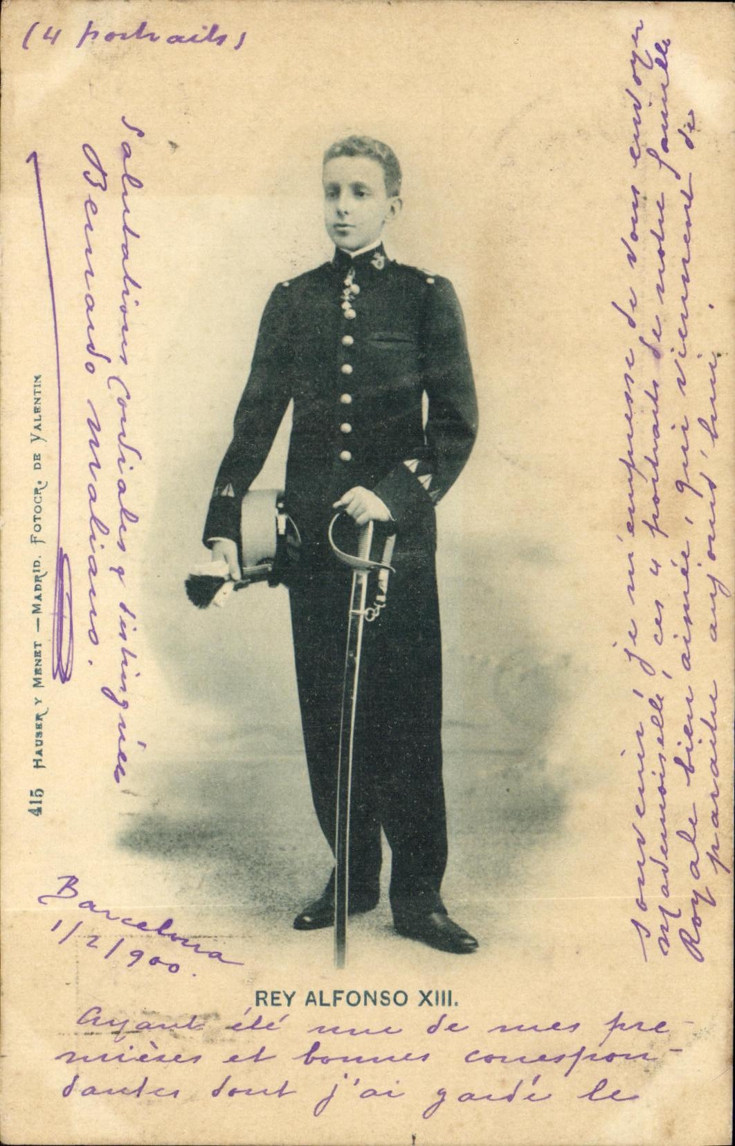 Rey Alfonso XIII — portrait militaire — Hauser & Menet, Madrid, n°415
