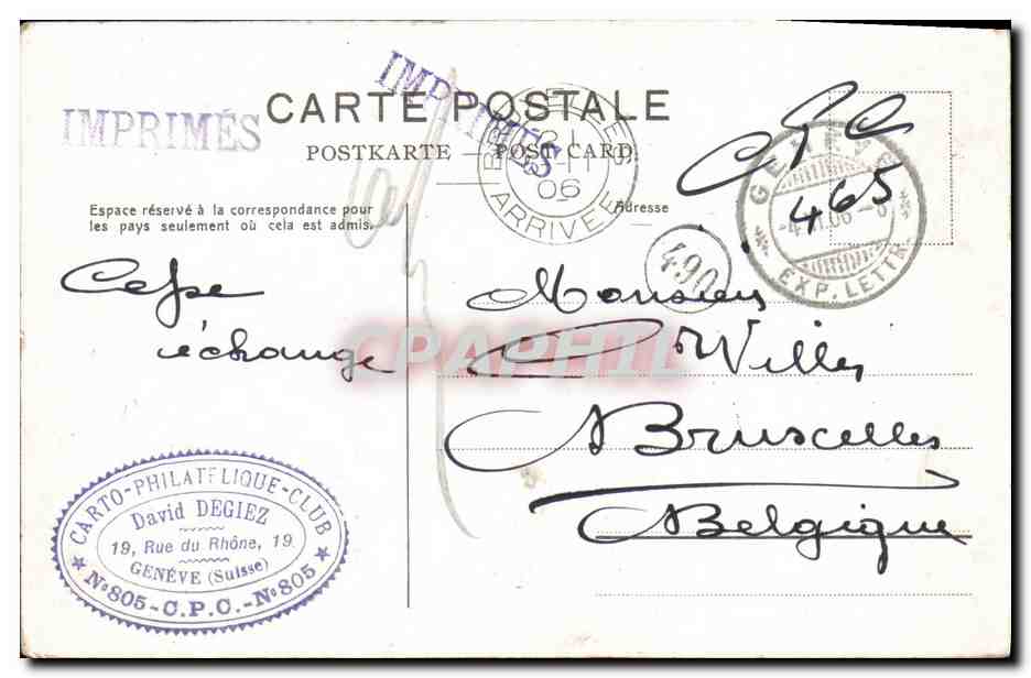 CPA Geneve Rue du Mont Blanc et Hotel des Postes Tramways — Verso