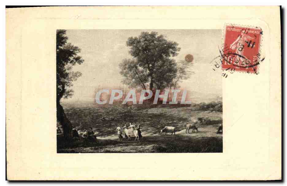 Scène pastorale — paysage avec vaches et bergers — éditeur non visible