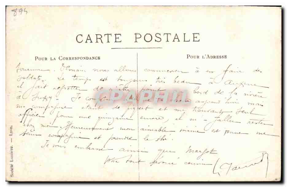 CARTE PHOTO Theatre La chance du mari Avril 1907 — Verso