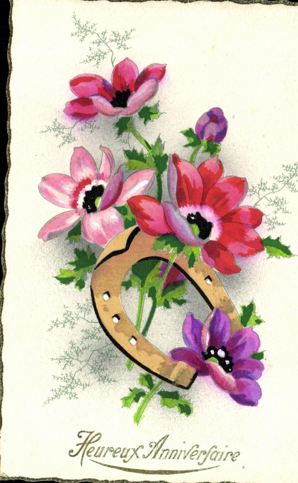 CPA Fantaisie Fer a cheval Fleurs 