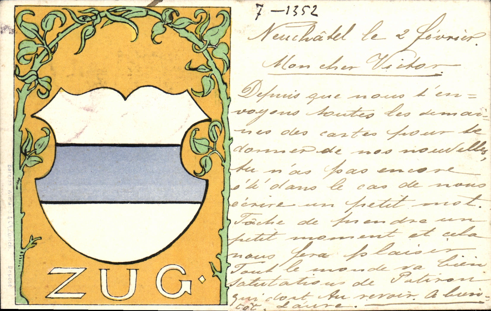 Zug — blason orné de feuillages — éditeur Breitschädel & Co. n°7-1352