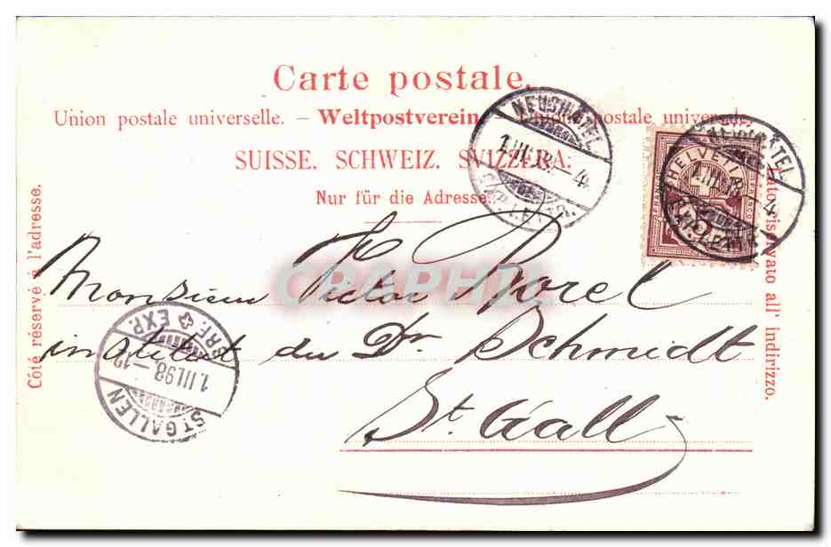 Appenzell — représentation du blason avec un berger et un ours — éditeur B. W. & C. B. B. (n° 1573) — Reverso