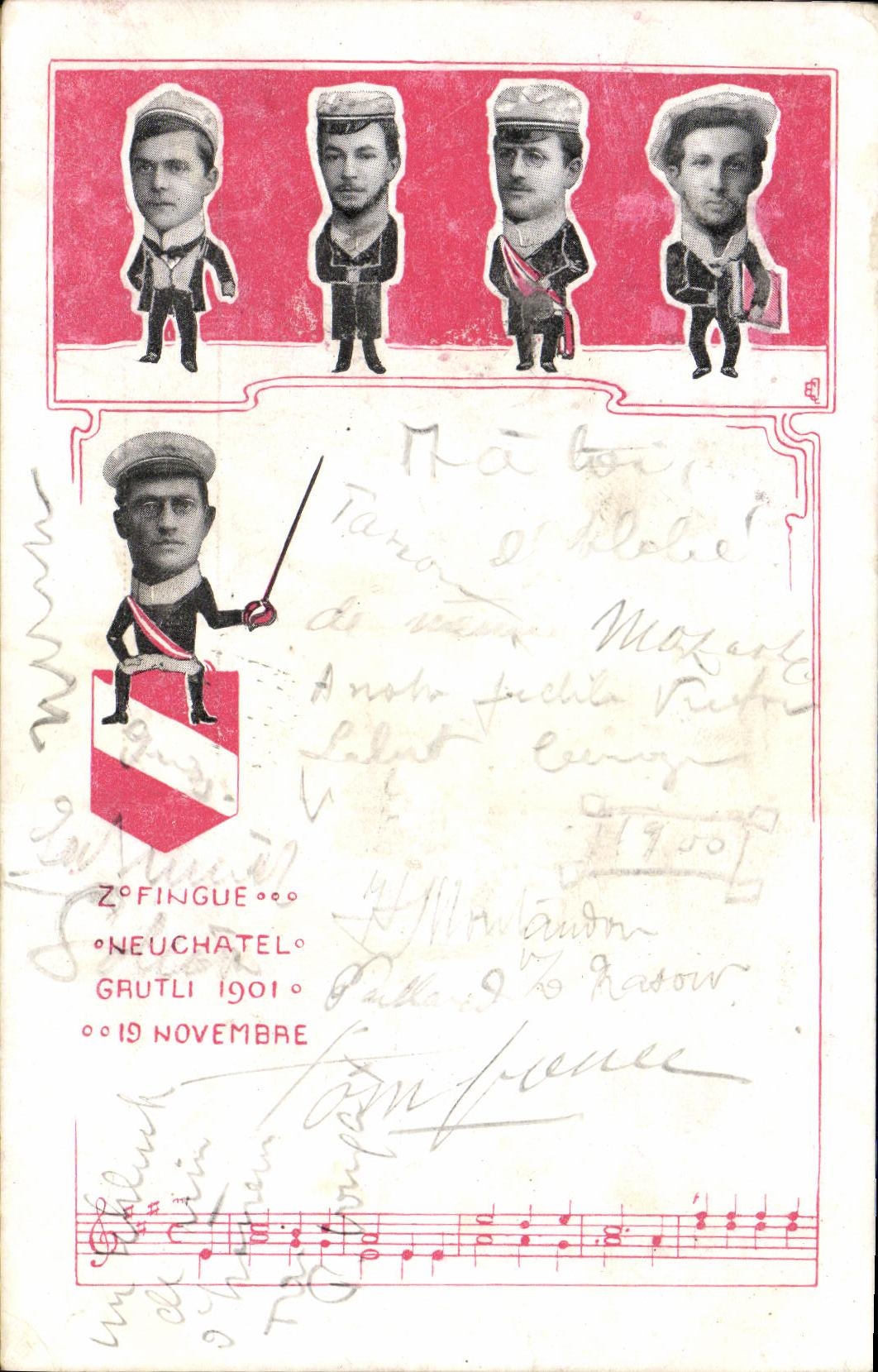 CPA Fantaisie Neuchatel Suisse 19 novembre 1901 Grutli Musique