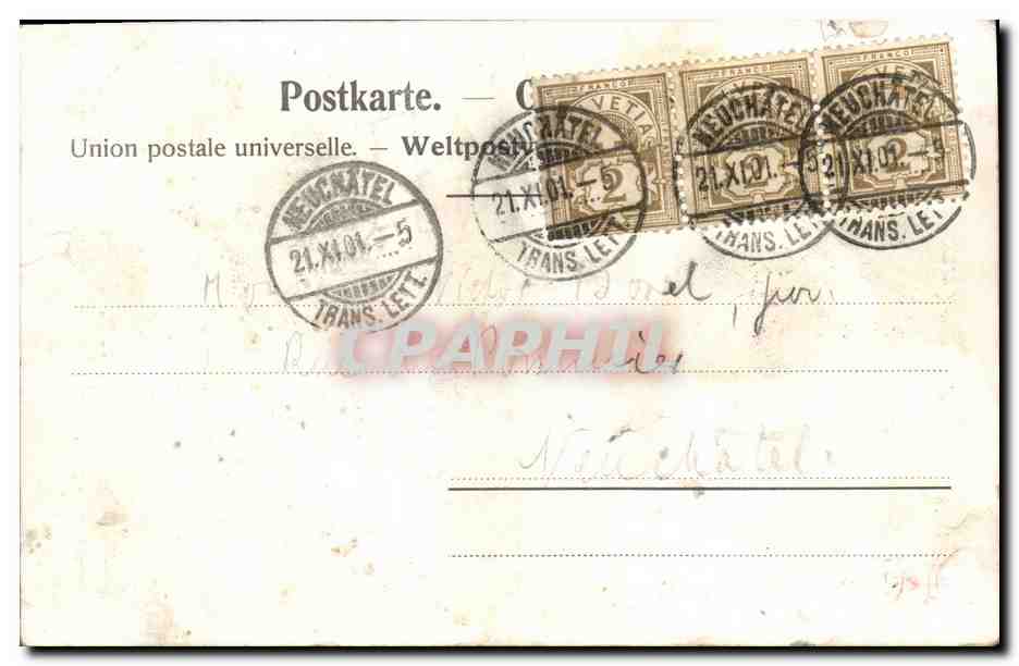 CPA Fantaisie Neuchatel Suisse 19 novembre 1901 Grutli Musique — Rückseite