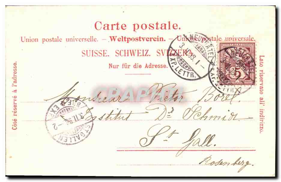 Zurich — Lion suisse tenant le drapeau — éditeur Barcias Wieland & Cie, Zurich, n° 1357 — Reverso